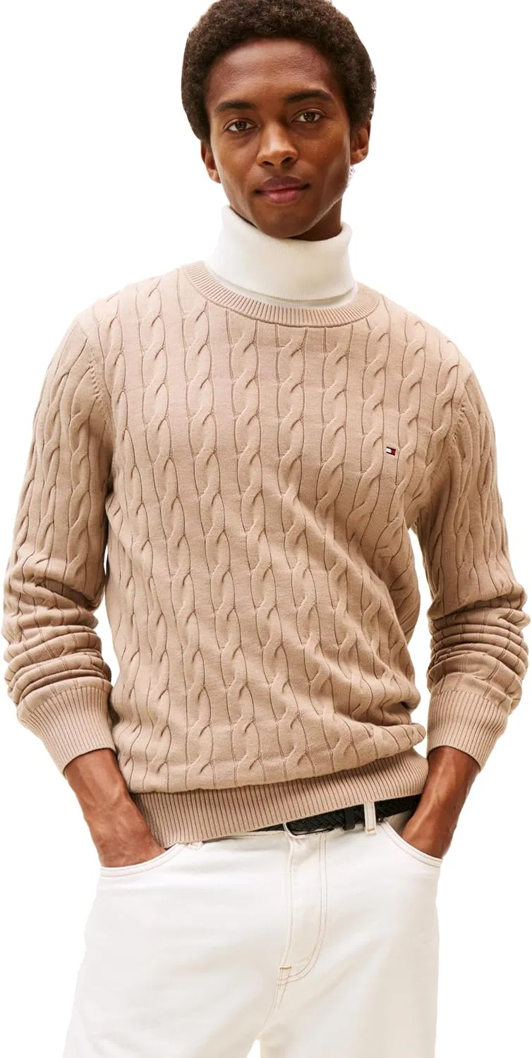Tommy Hilfiger мужской легкий свитер с косой вязкой, Coastal Taupe