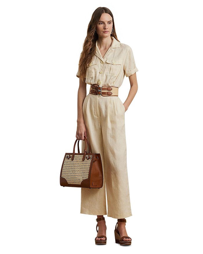 

Вышитый льняной комбинезон с короткими рукавами Ralph Lauren, слоновая кость/кремовый