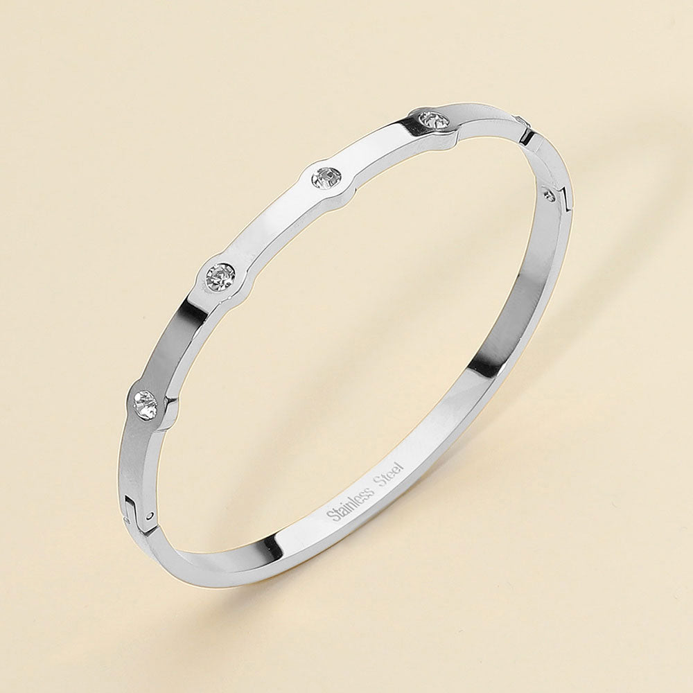 

Тонкий браслет-браслет из нержавеющей стали с каменным паве, серебристый Fashnzfab, серебряный