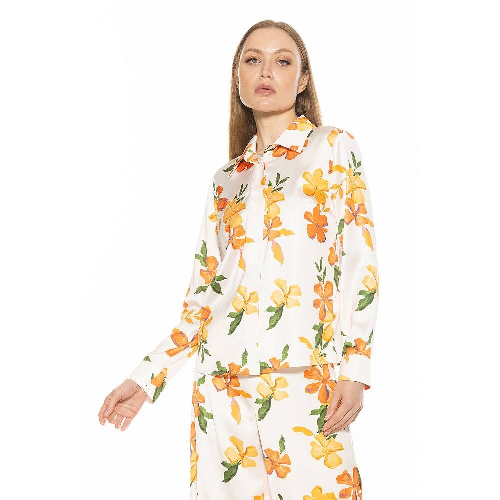Женская блузка с шелковистым воротником ALEXIA ADMOR рыжего цвета, цвет Ivory Floral