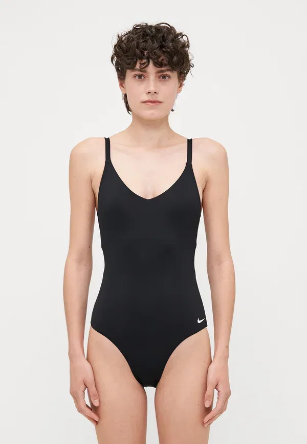 Слитный купальник с V-образным вырезом Nike Swim, черный