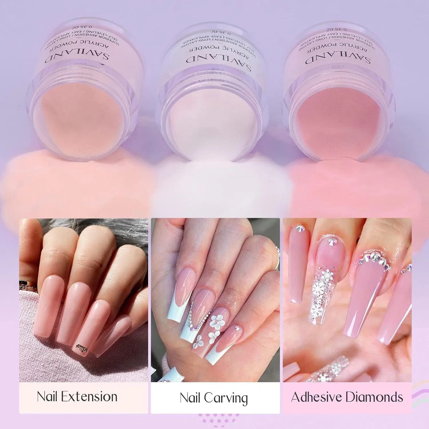 Набор для акрилового наращивания ногтей от Saviland Saviland, Clear Pink Nudes 3X10G — фото 3