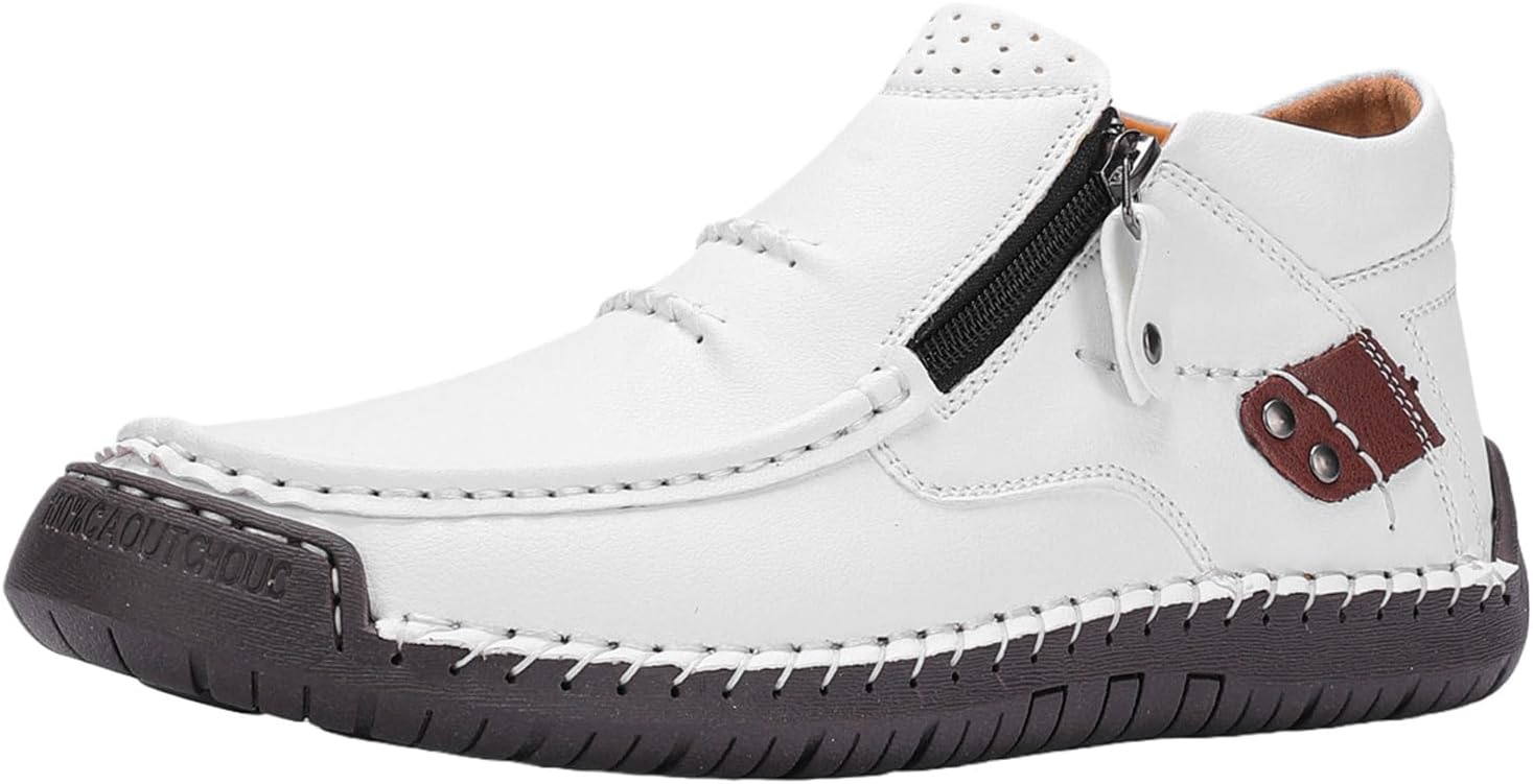 

Мужские кожаные ботинки для вождения, молодежные мужские туфли, ручная работа, премиальная кожа, удобные повседневные обувь на открытом воздухе с поддержкой свода стопы, водонепроницаемые и дышащие Generic, белый