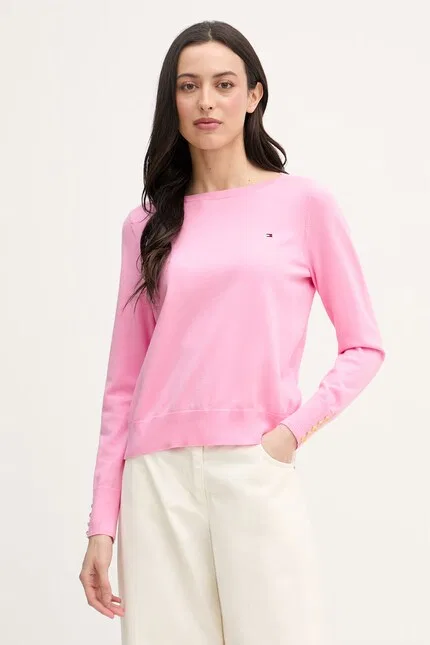 Свитер из хлопка Sweter damski z bawełną Tommy Hilfiger, розовый
