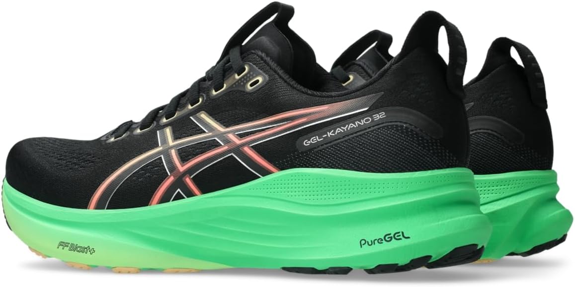 Мужские кроссовки для бега ASICS Gel-Kayano 32, черный/зеленый/ярко-зеленый — фото 3