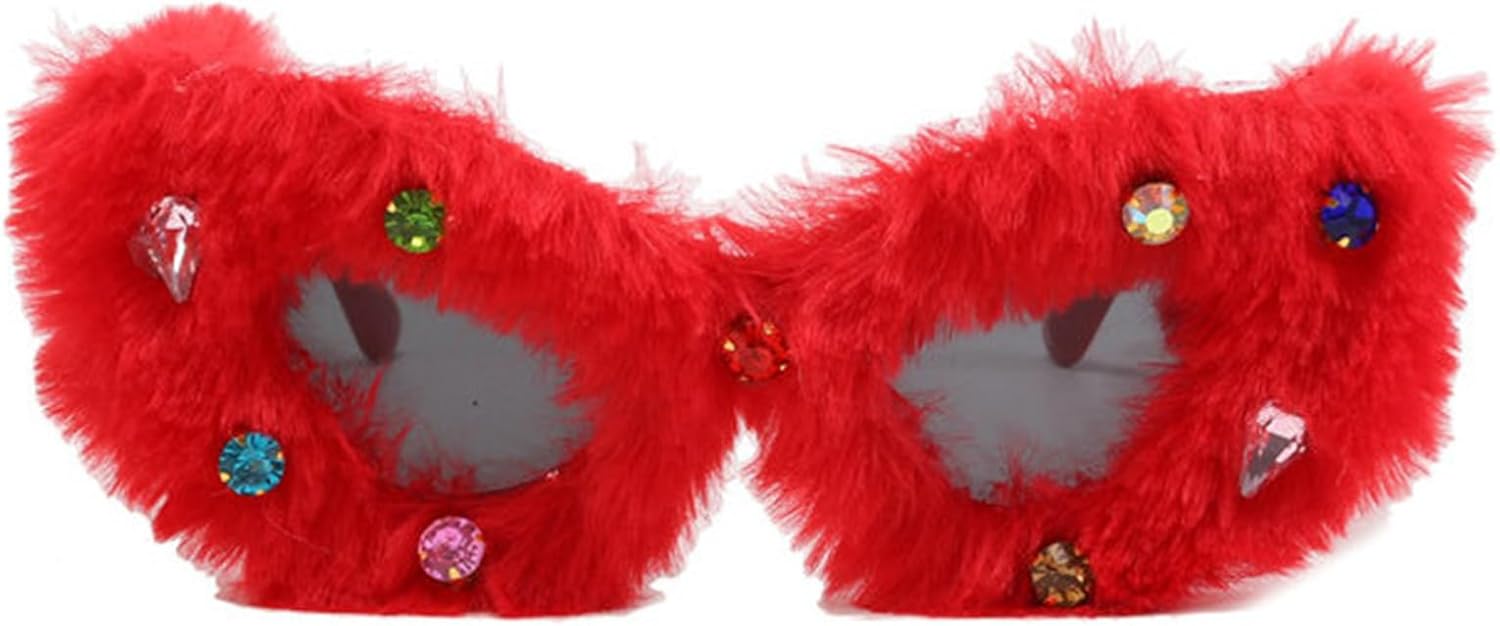 

Солнцезащитные очки Willochra со стразами для женщин и мужчин, из мягкого меха и бархата, женские солнцезащитные очки с защитой от УФ-излучения UV400, ручная работа, Red