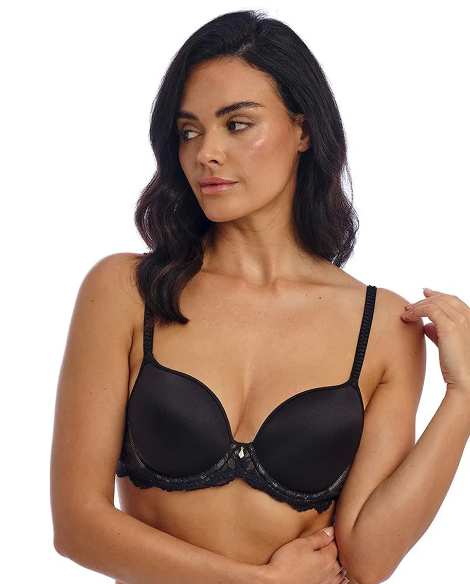 

Бюстгальтер с косточками, гладкой чашкой, поролоном и кружевом Wacoal, черный