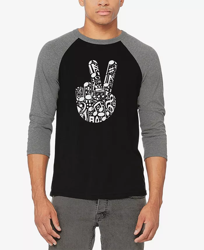 

Мужская футболка с принтом "Peace Finger Notes" реглан в стиле бейсболки LA Pop Art, мультиколор