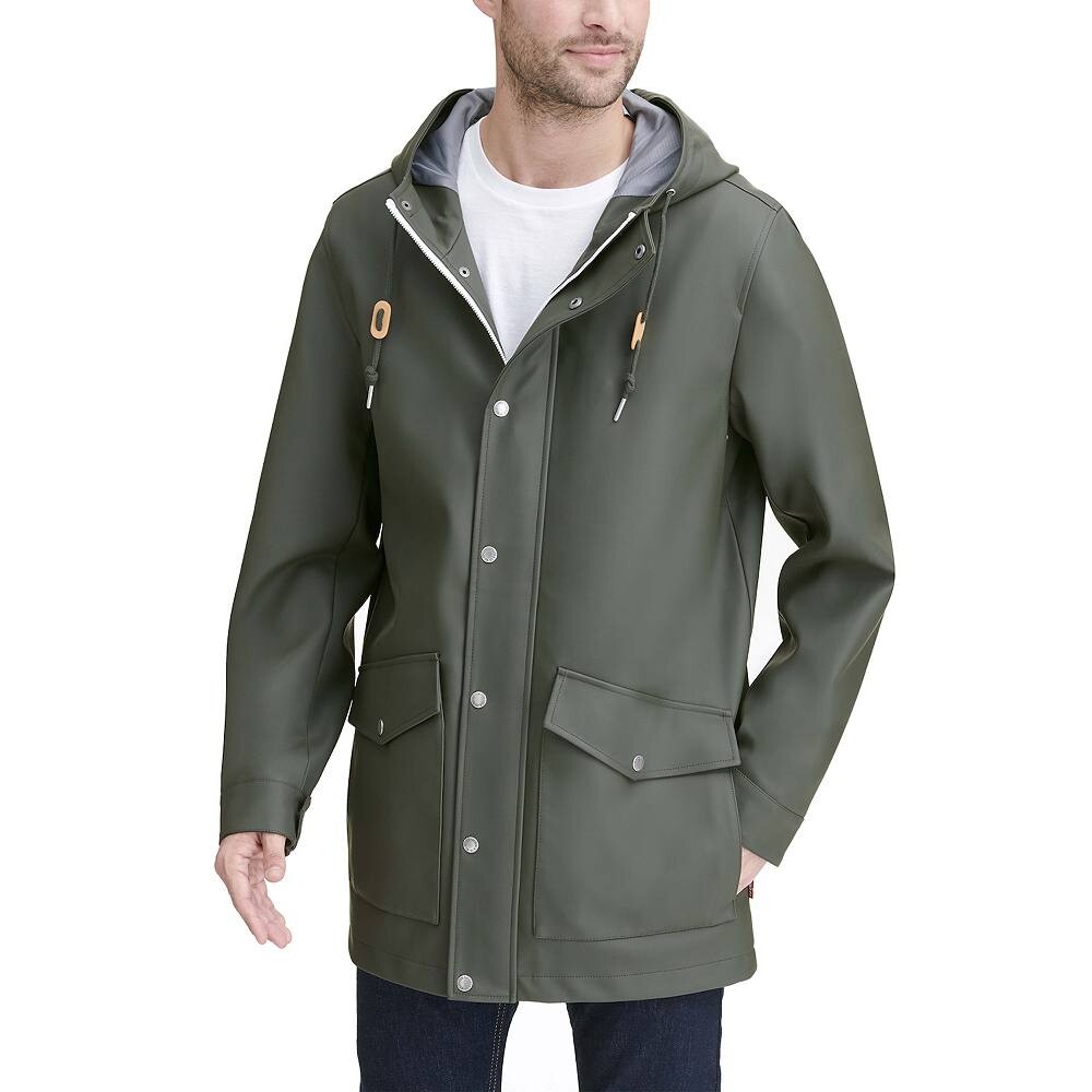 

Мужская дождевик с капюшоном из прорезиненной искусственной кожи Levi's, цвет Olive