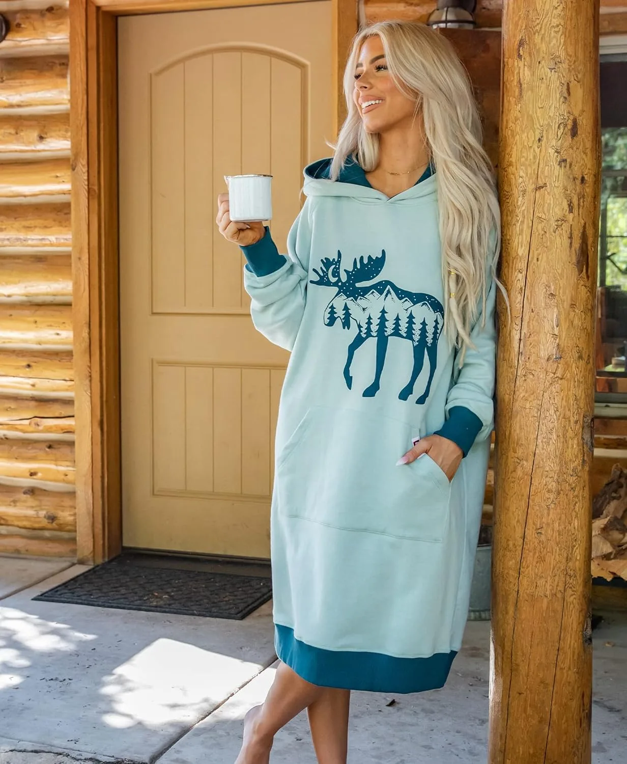 Толстовка с капюшоном оверсайз, удобная одежда для сна Lazy One, Moose Silhouette Sleep Hoodie — фото 3
