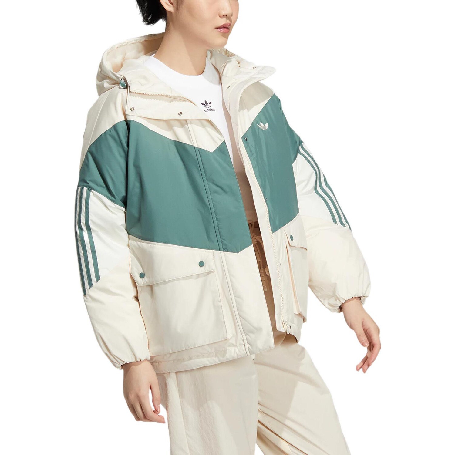 COLORBLOCK DOWN пуховик женский белый/зеленый Adidas Originals — фото 4