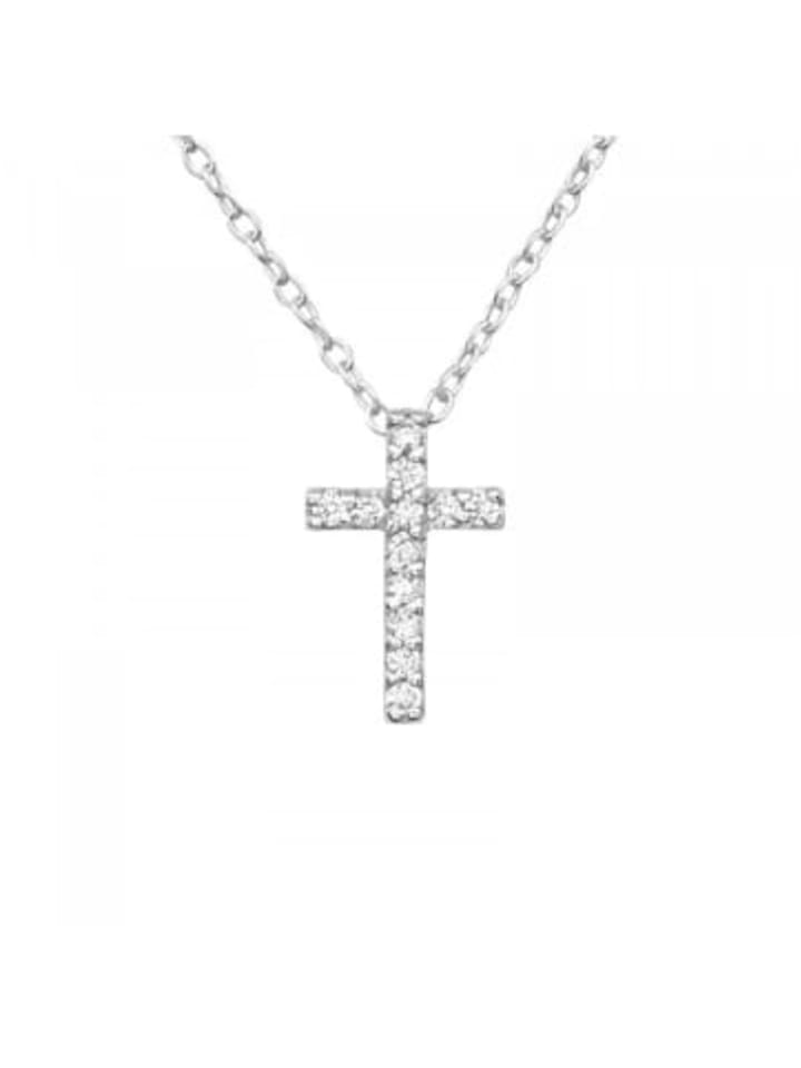 

Alexander York Колье с подвеской в виде креста из циркония, изготовленное из серебра 925 пробы, состоит из двух частей, закрепленных в серебре