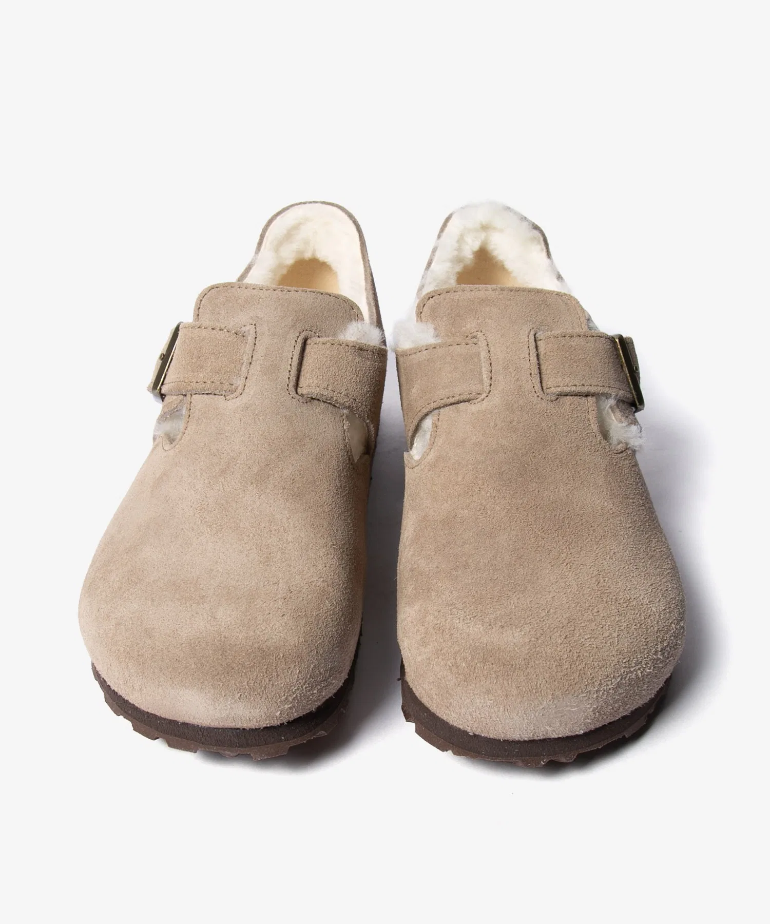 Унисекс сандалии Birkenstock London из замши с мехом аш-коричневые — фото 4