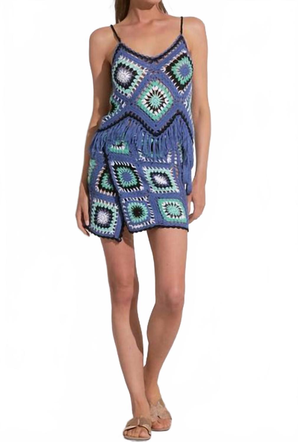 

Вязаный топ с кисточками в голубом цвете ELAN