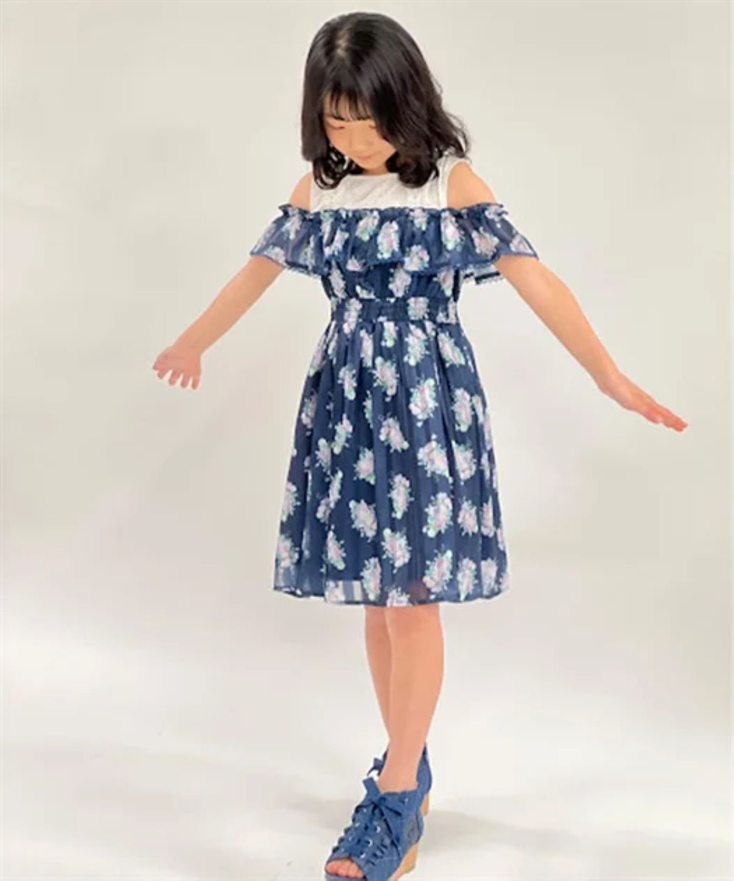 Платье с узором «мильфей» и розами Axes femme kids, Navy blue