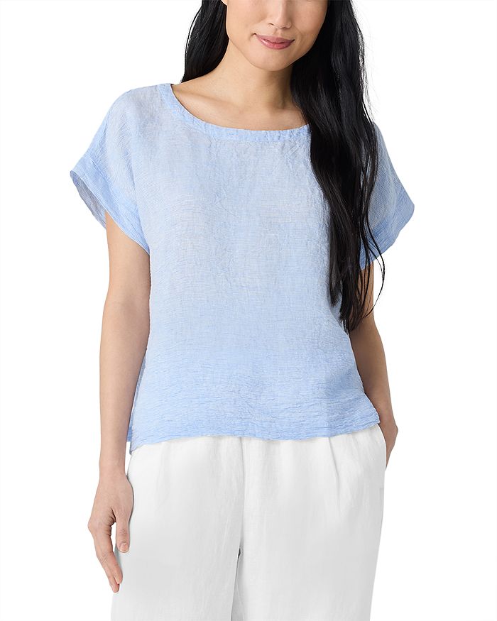 

Блуза с воротником-стойкой из льна Eileen Fisher, синий