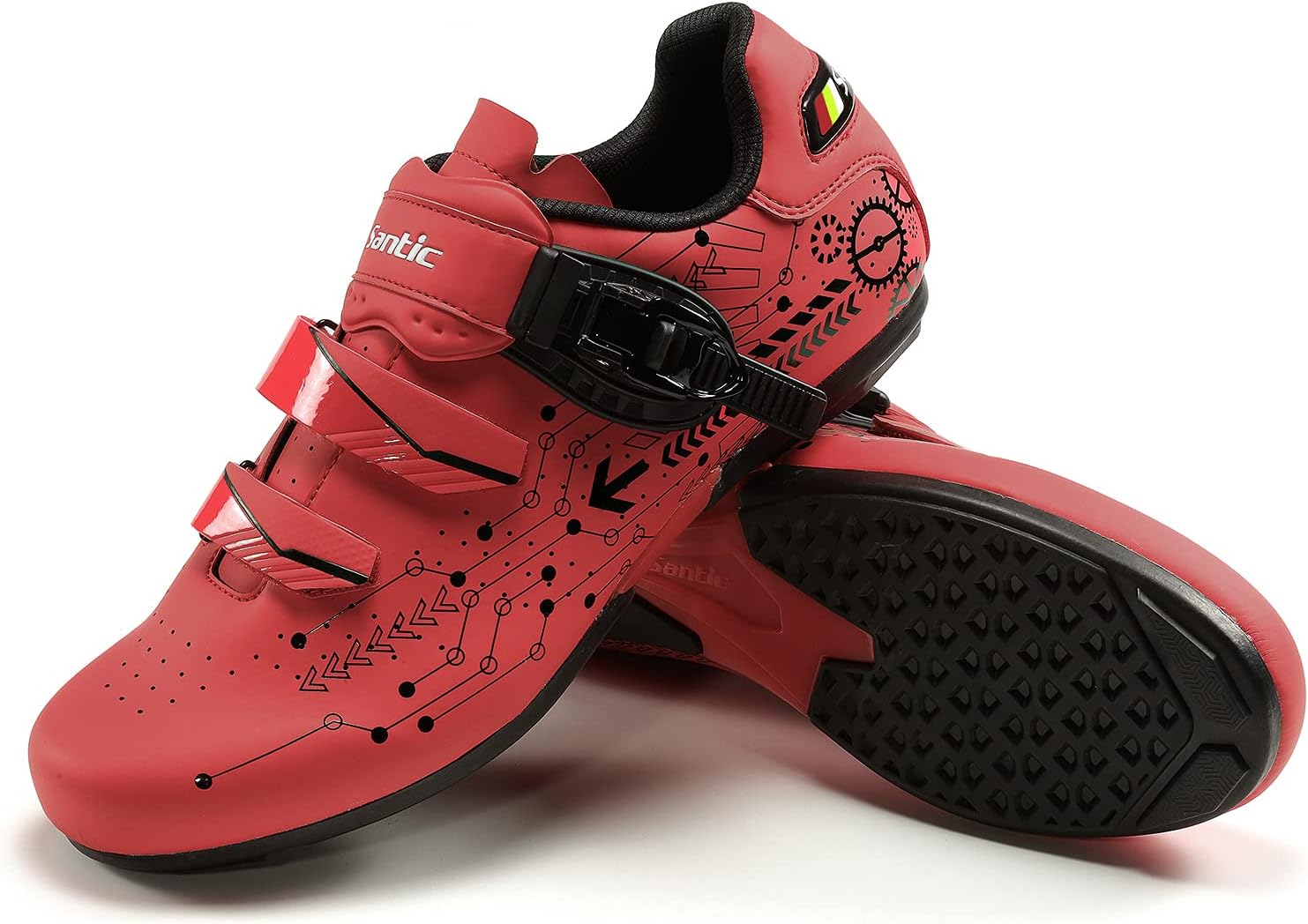 

Велосипедные обувь Santic для мужчин Spin Unlocked, дорожный велосипед, MTB, аксессуары для велоспорта, самозапирающиеся ботинки, красный