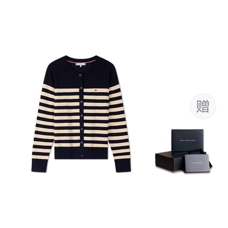 Кардиган из хлопка на пуговицах Tommy Hilfiger, бежевый/белый/синий — фото 4