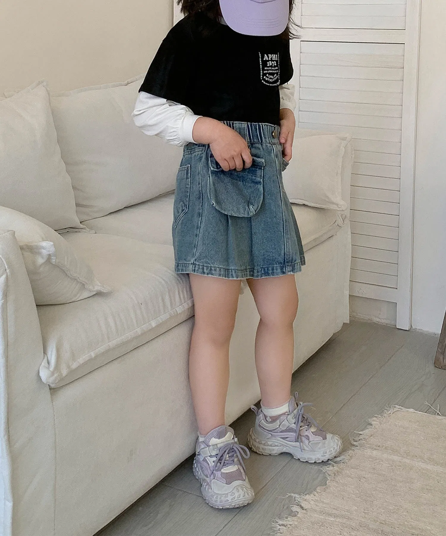【aimoha-KIDS-】Детская джинсовая плиссированная юбка с круглыми карманами — фото 4