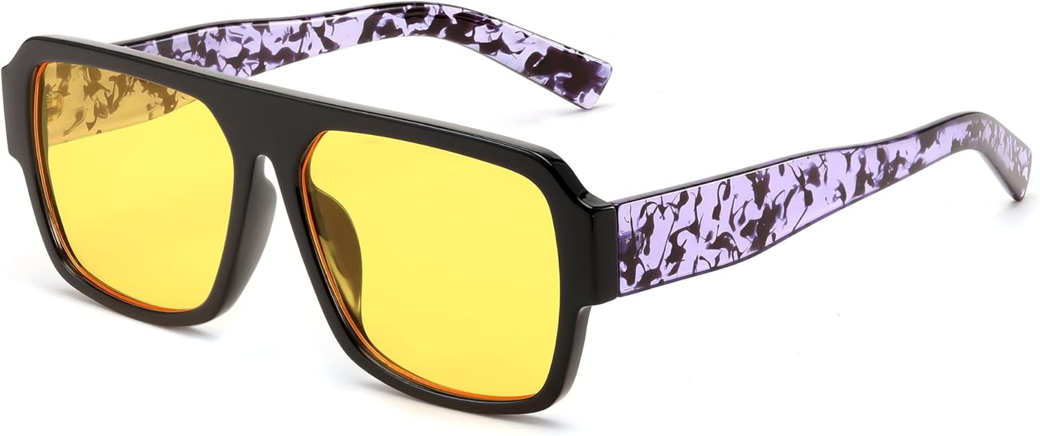 

Солнцезащитные очки FEISEDY квадратной формы для женщин и мужчин, прямоугольной формы, классические солнцезащитные очки с толстой оправой, защита от ультрафиолета UV400, артикул B0166, Black Frame & Yellow Lens