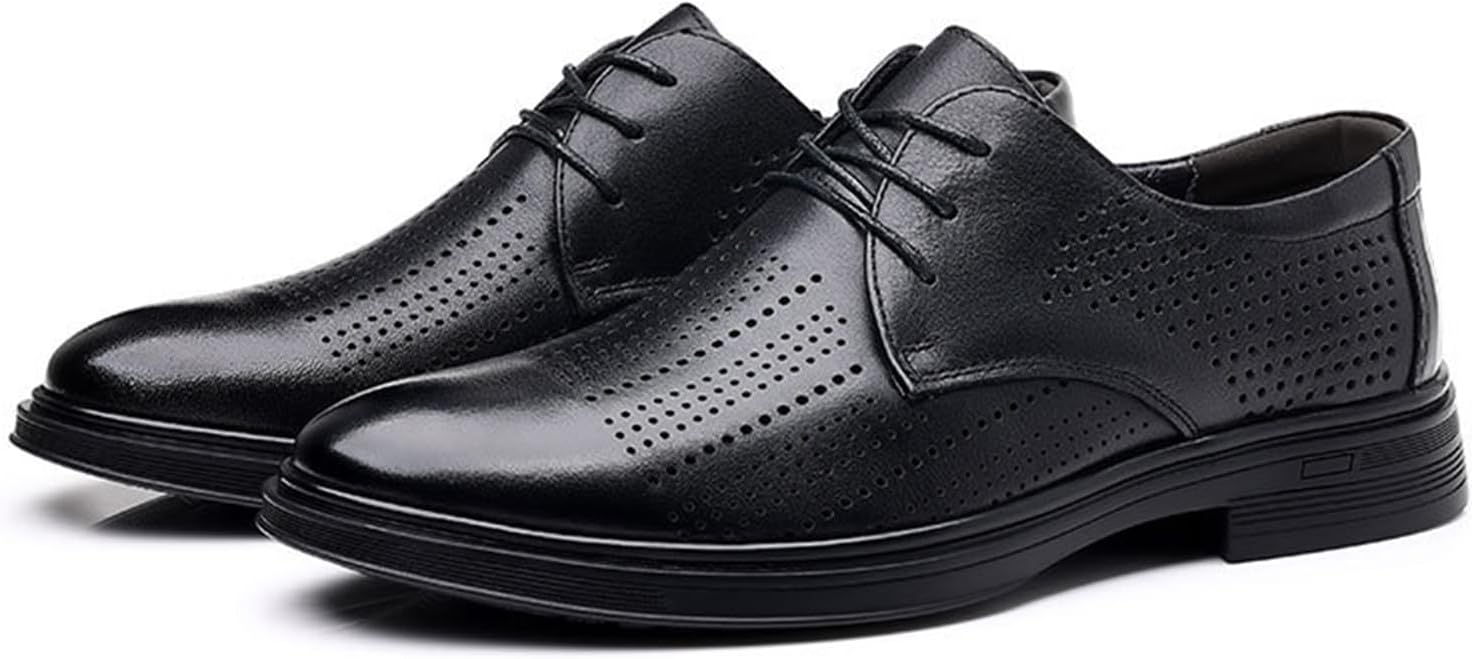 

Мужские кожаные туфли, сандалии на шнуровке, натуральная кожа, дышащие, низкие, с круглым носком, свадебные туфли, деловые туфли под костюм, размер 38 EU, черные Manyubei