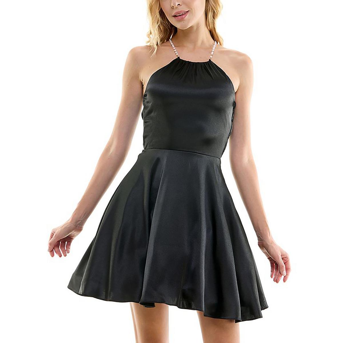 

Платье Juniors Womens Satin Faux Pearls Fit & Flare City Studio, черный