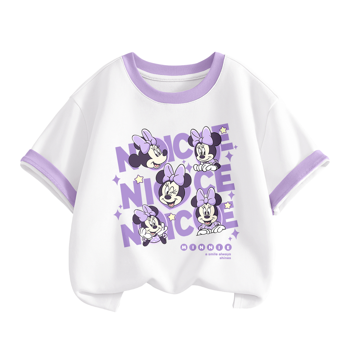 

Детская футболка с круглым вырезом, тонкие Disney, di flower knot minnie белый фиолетовый