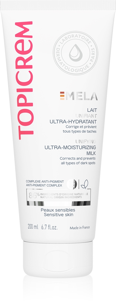 

Mela unifying ultra-moisturizing milk spf15 увлажняющее молочко для коррекции пигментных пятен Topicrem, spf 15 200 мл