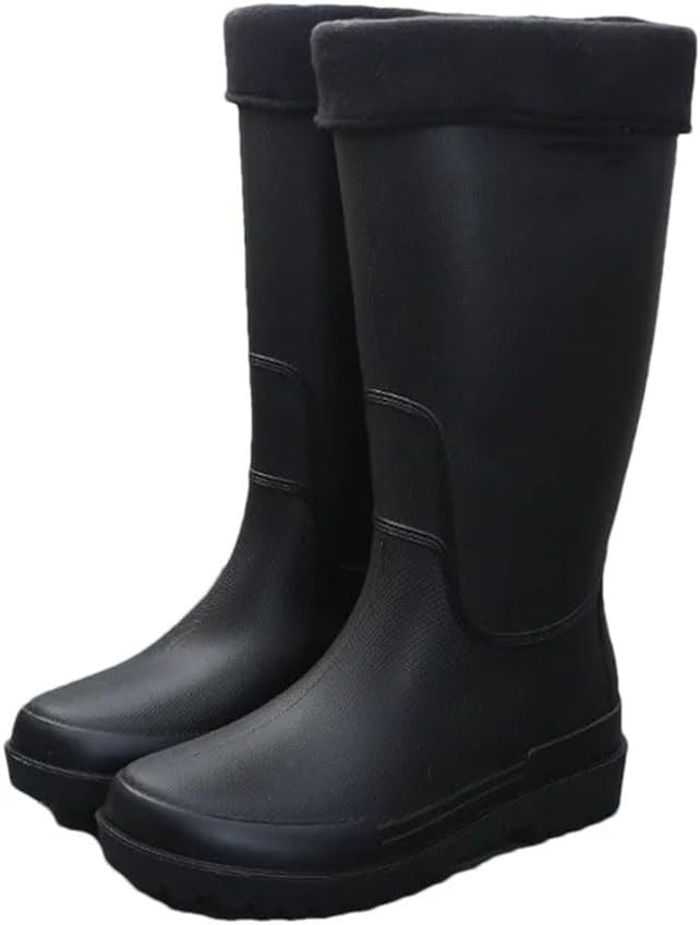 

Мужские дождевые туфли для взрослых, средняя длина, водонепроницаемые, мягкие и противоскользящие с толстой подошвой, дождевые ботинки Generic, черный