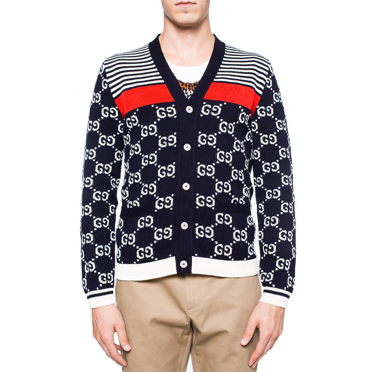 Кардиган Gucci Classic Full Logo Stitching Wool Knitted Cardigan For Men Navy — фото 2