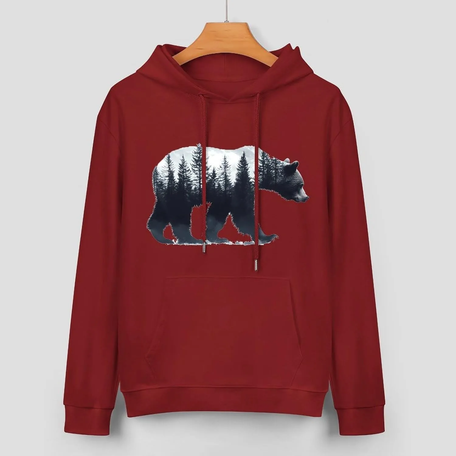 Толстовка Bear Forests Silhouette с капюшоном и карманом Generic, темно-багровый — фото 3