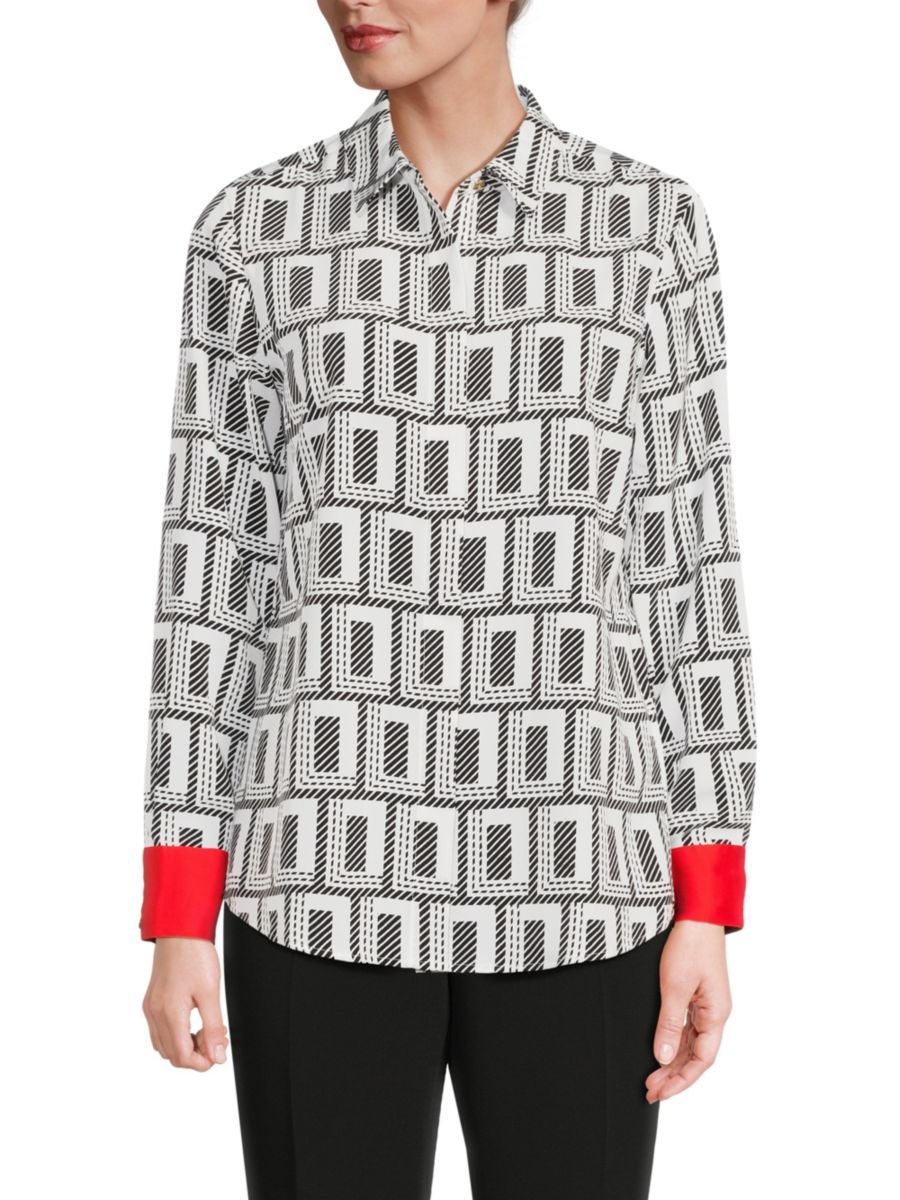 

Блузка с геометрическим принтом и контрастными манжетами Karl Lagerfeld Paris, цвет Soft White Black