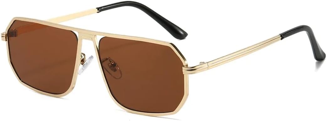 

Солнцезащитные очки в крупной оправе для женщин и мужчин, роскошные, винтажные, металлические, популярные, в стиле панк, для вождения, с защитой от УФ-излучения UV400 (золотисто-чайный цвет) TVTBBVV, Gold Tea