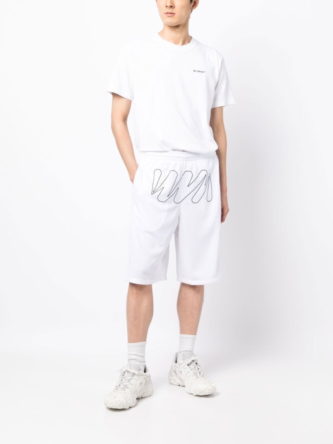 Off-White сетчатые шорты Wave Outl Diagonal, белый — фото 2