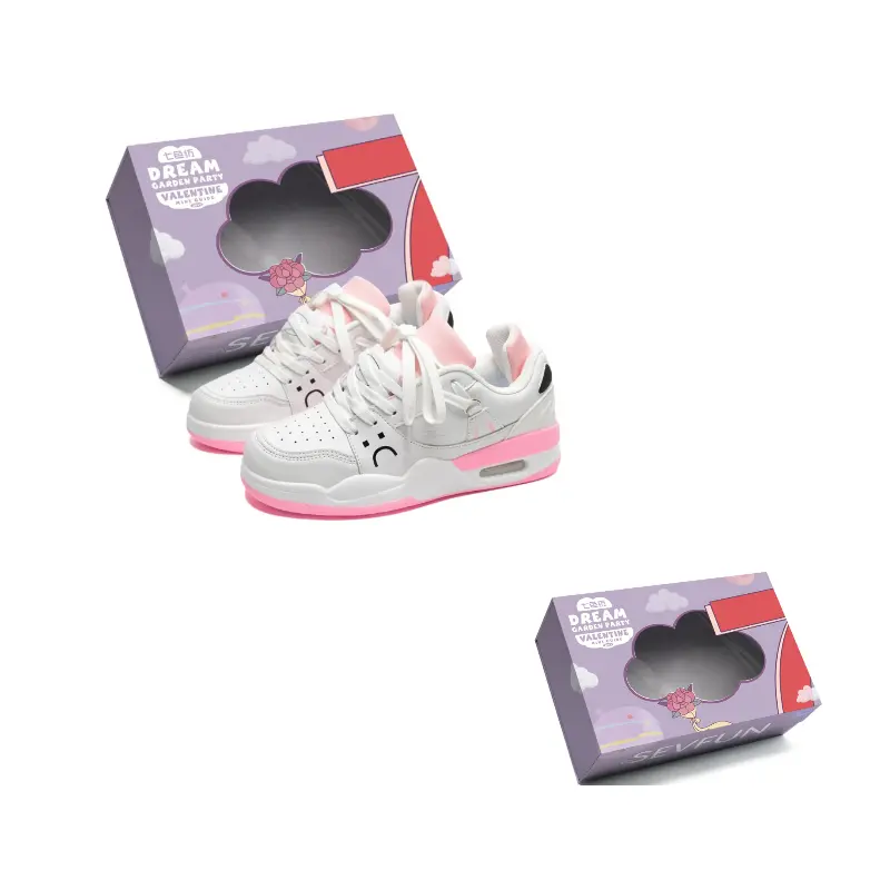 

7 SEVFUN Износостойкие и легкие низкие скейтерские кроссовки унисекс в коробке бело-розовые, цвет White Pink