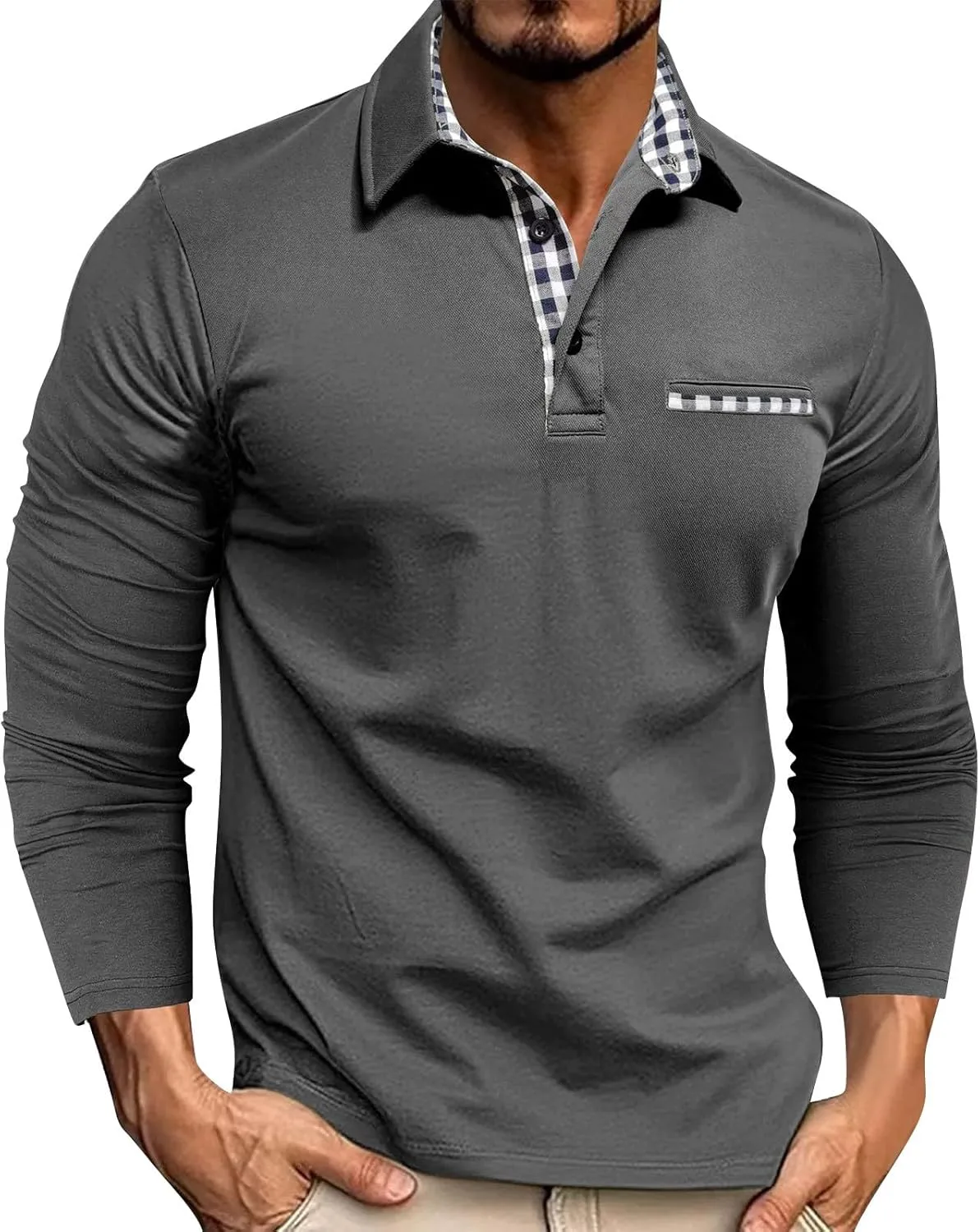 

Длинный поло для мужчин с воротником, классический крой FQZWONG