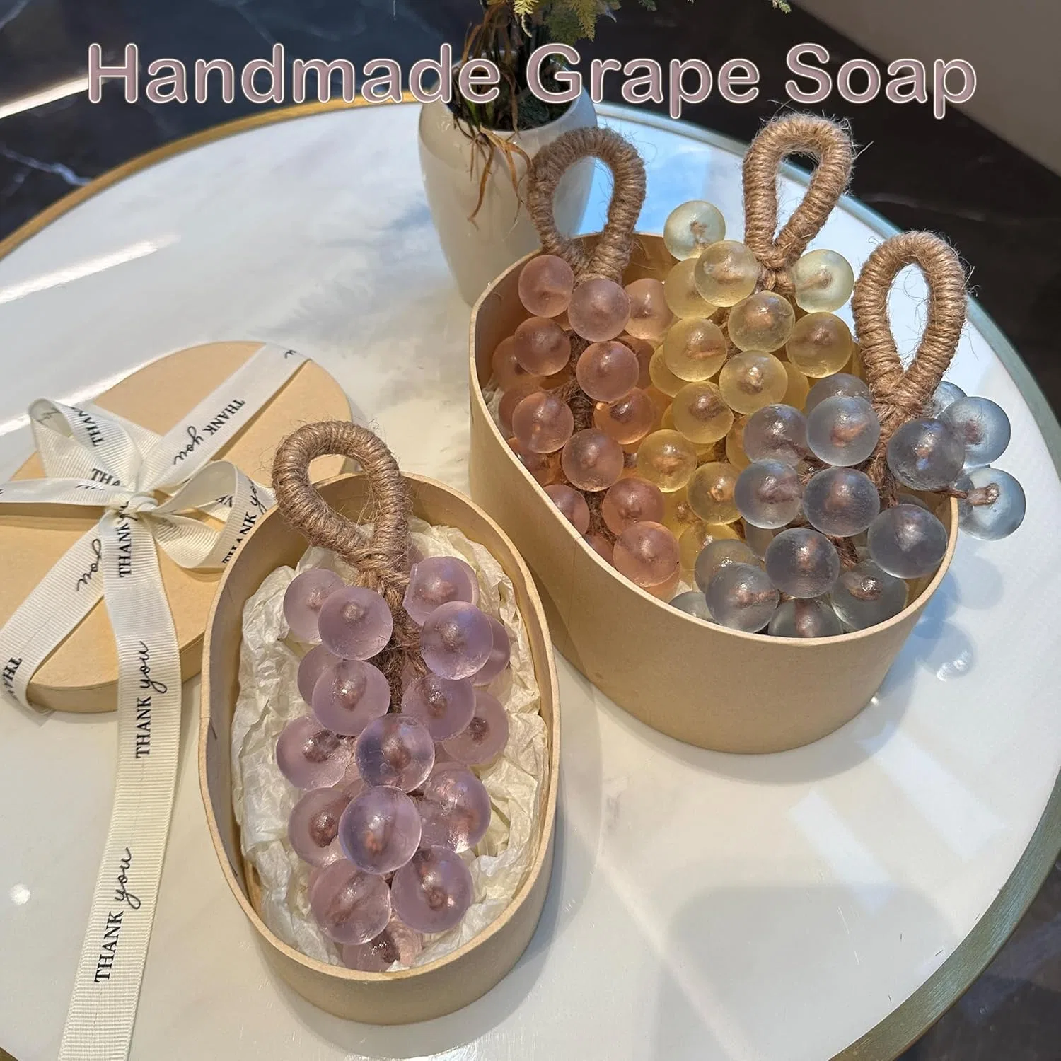 Декоративное мыло ручной работы Grape Soap на веревке, розовое Eowduk, Pink — фото 2