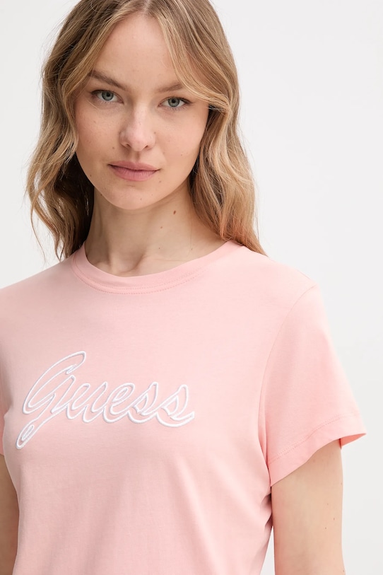 

Хлопковая футболка Guess, розовый