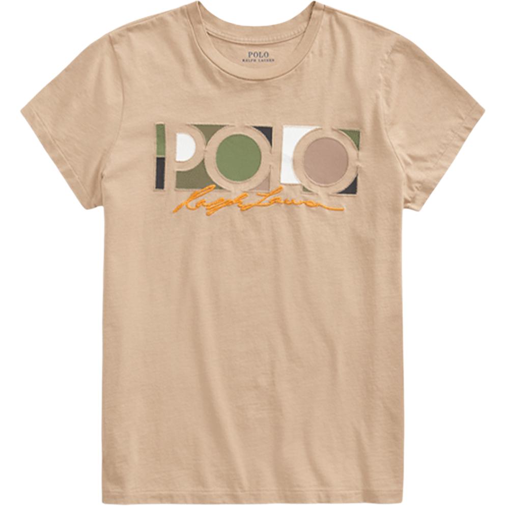 

Polo Ralph Lauren Женская футболка цвета хаки с круглым вырезом, средней толщины
