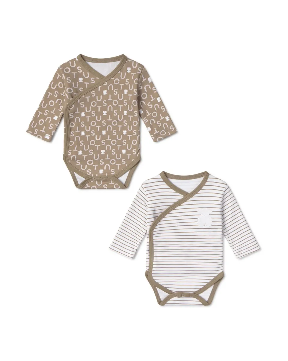 

Набор боди для малышей из хлопка с принтом и в полоску Tous, бежевый/белый