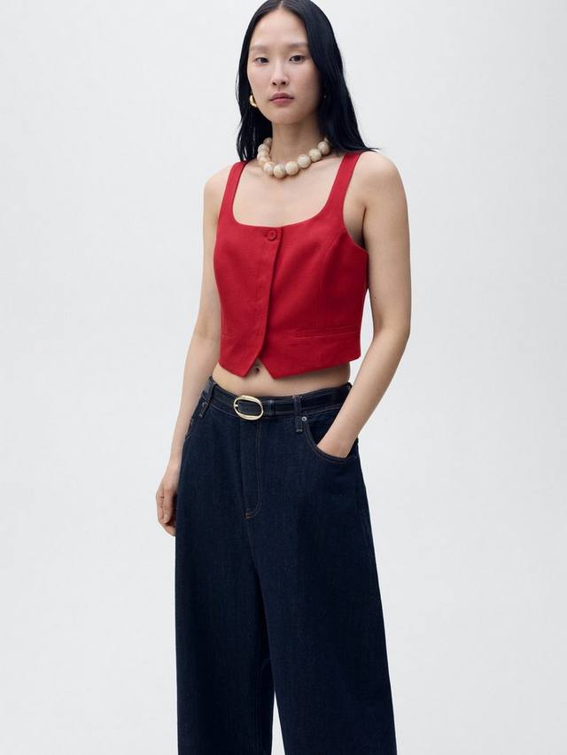 

Макси жилет из льняной смеси с квадратным вырезом Mango