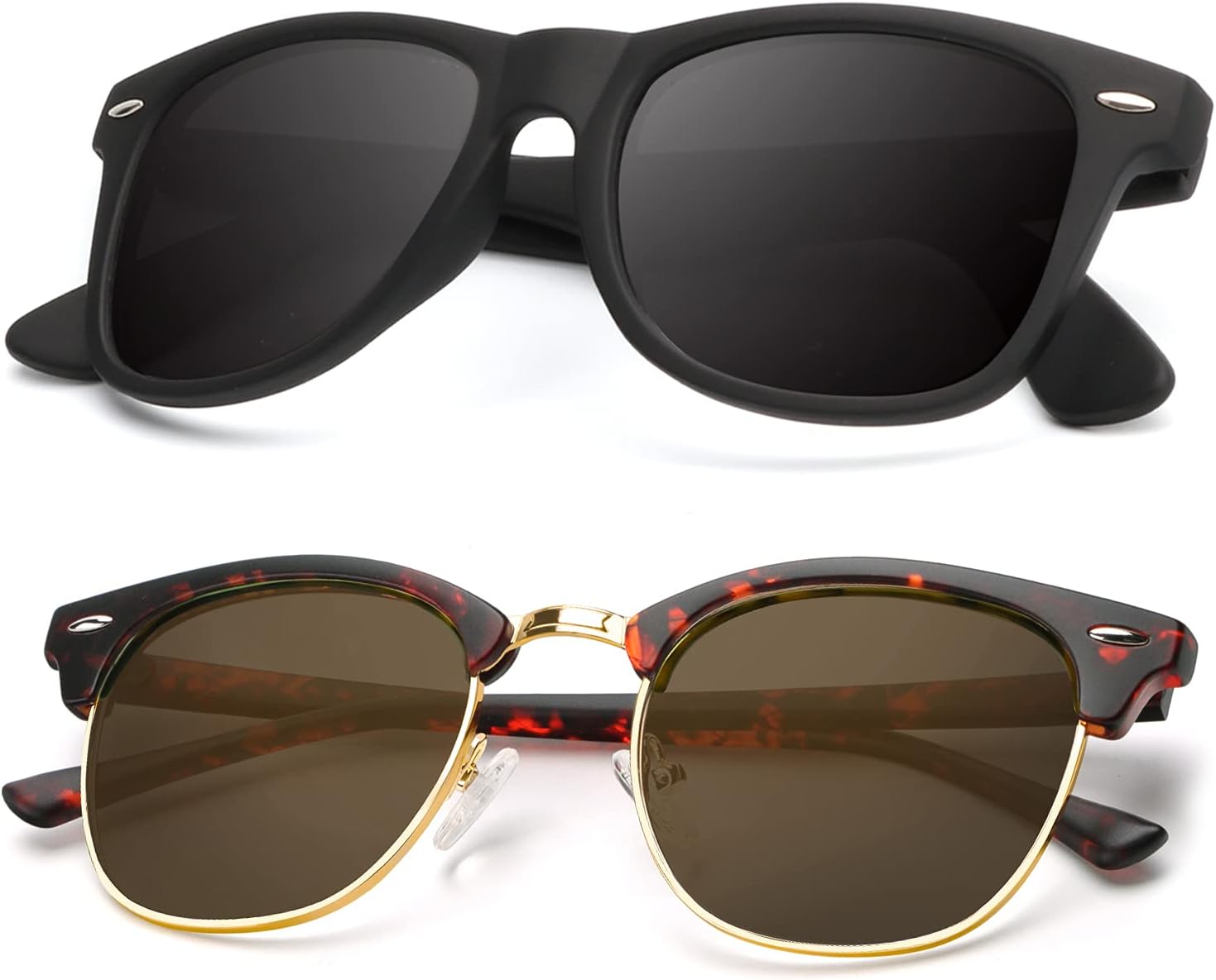 

Поляризованные солнцезащитные очки KALIYADI для мужчин и женщин, полуободковая оправа, солнцезащитные очки для вождения, блокирующие УФ-излучение, B12-(2 Pack) Matte Tortoise | Brown | Golden Rim / Matte Black