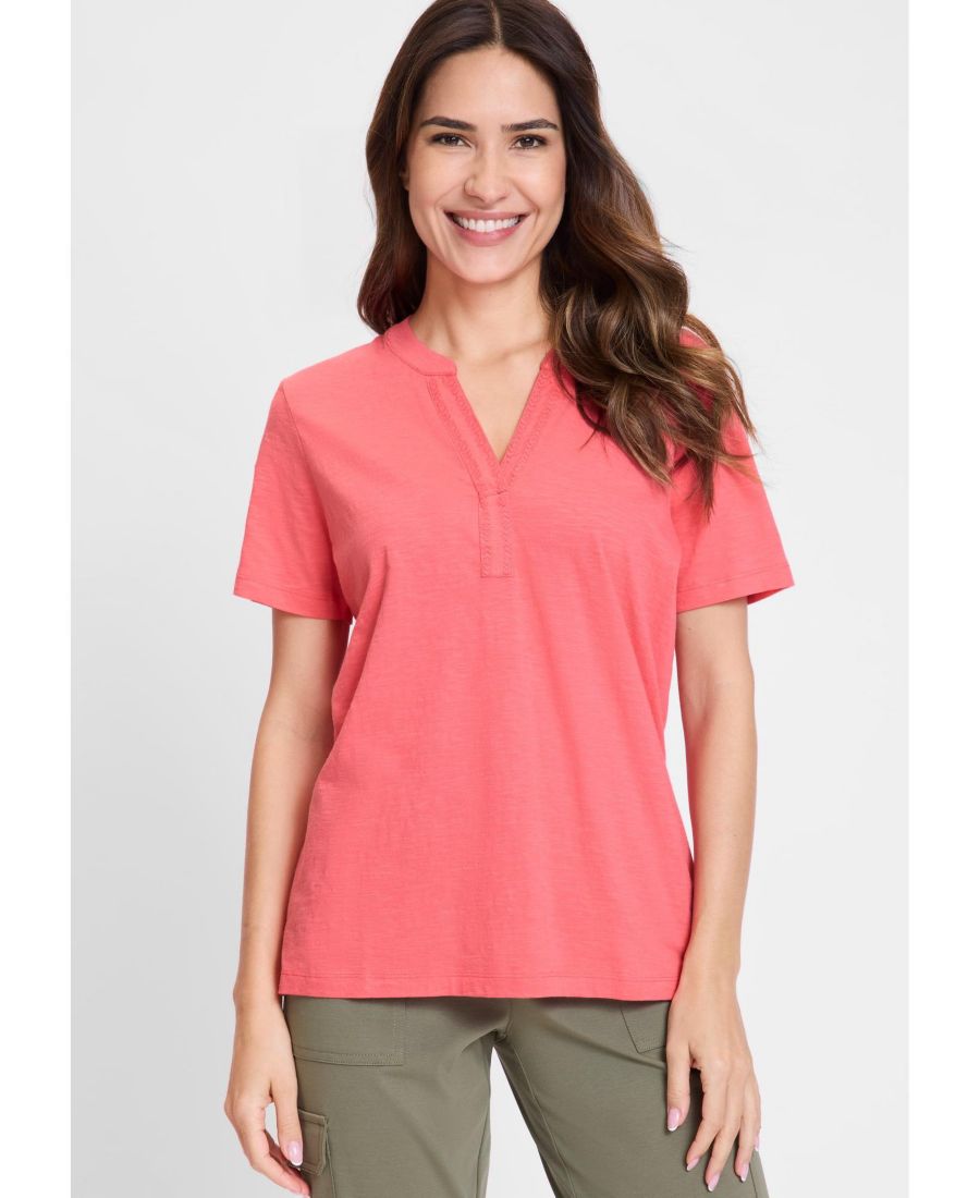 

Женская футболка с вышивкой и V-образным вырезом с разрезом Olsen, Misty rose, Розовый, Женская футболка с вышивкой и V-образным вырезом с разрезом Olsen, Misty rose