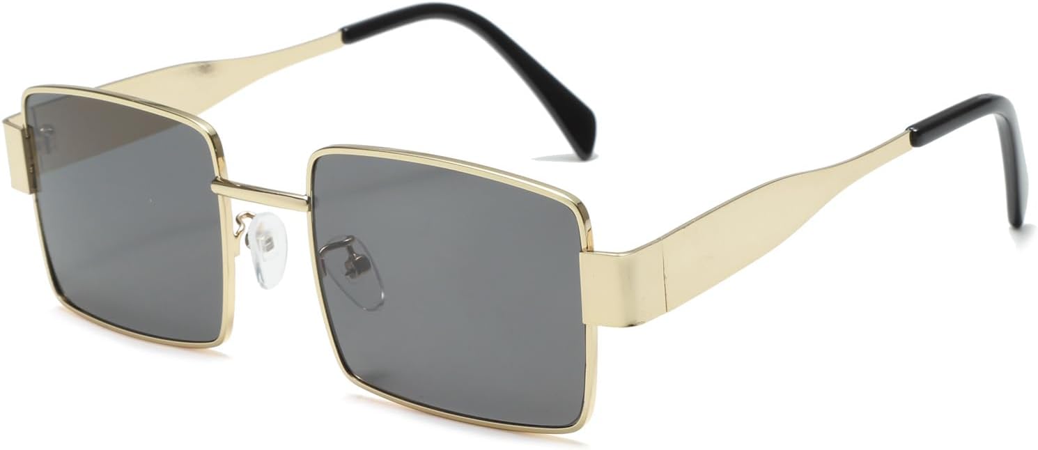 

Солнцезащитные очки Long Keeper Retro прямоугольной формы для женщин и мужчин, металлическая оправа, модные винтажные, маленькие, в стиле 90-х, защита от УФ-излучения, Gold Grey