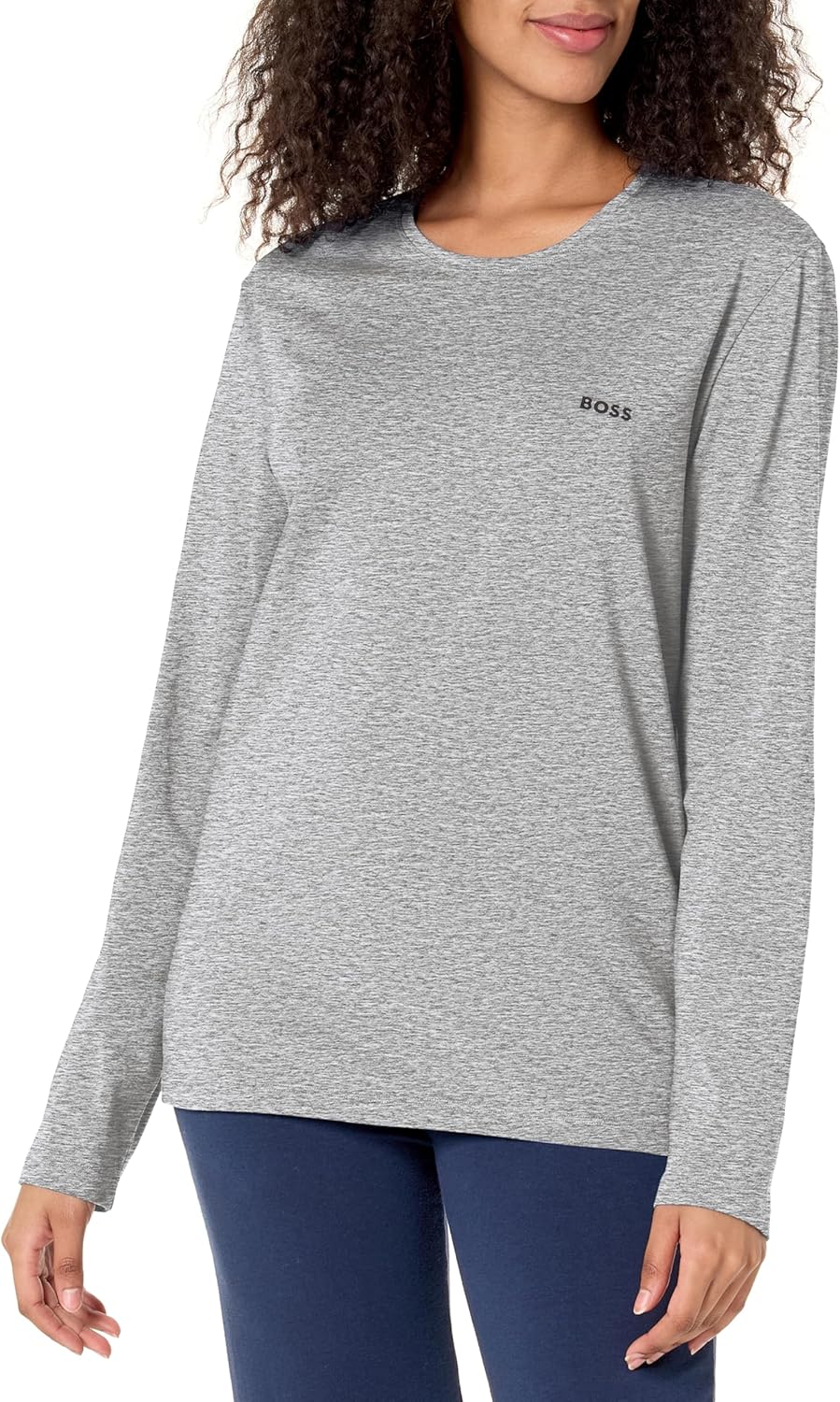 

BOSS Женская футболка с длинным рукавом Mix&Match из хлопка для отдыха, Pixel Light Grey, Серый, BOSS Женская футболка с длинным рукавом Mix&Match из хлопка для отдыха, Pixel Light Grey