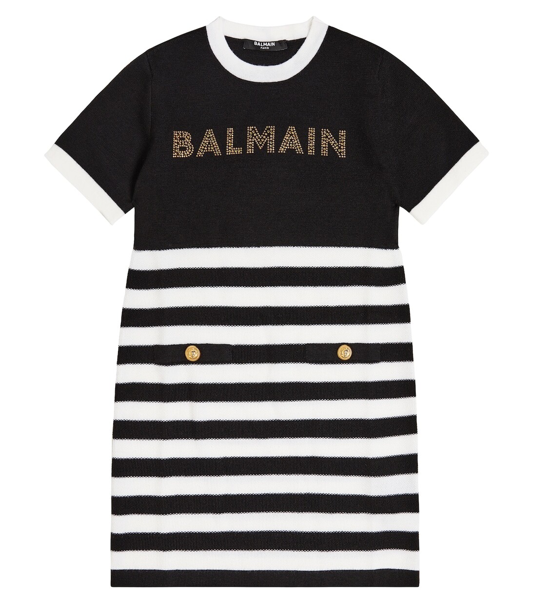 

Полосатое платье из джерси с логотипом Balmain, черный