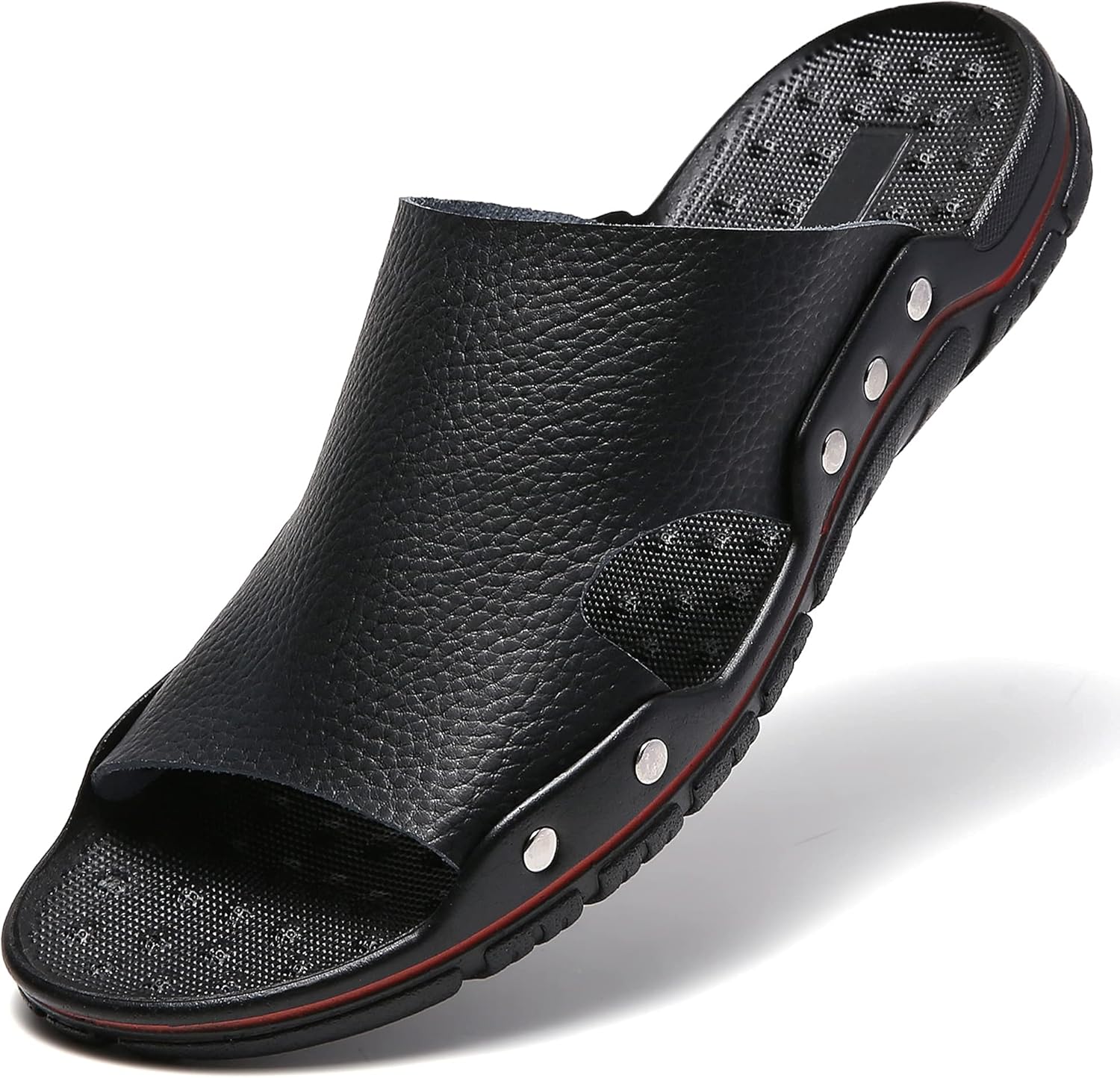 

Мужские летние кожаные шлепанцы с открытым носком для пляжа Jindeli, черный