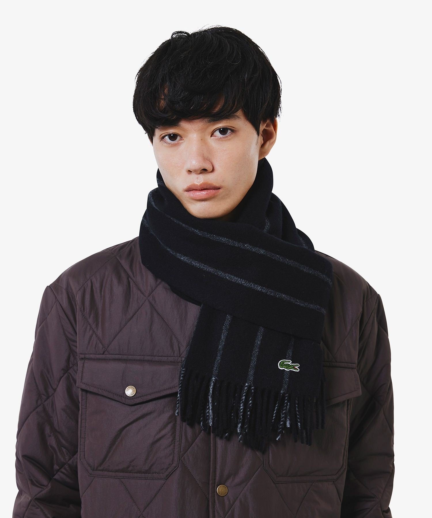 Полосатый шарф из мериносовой шерсти LACOSTE, Black