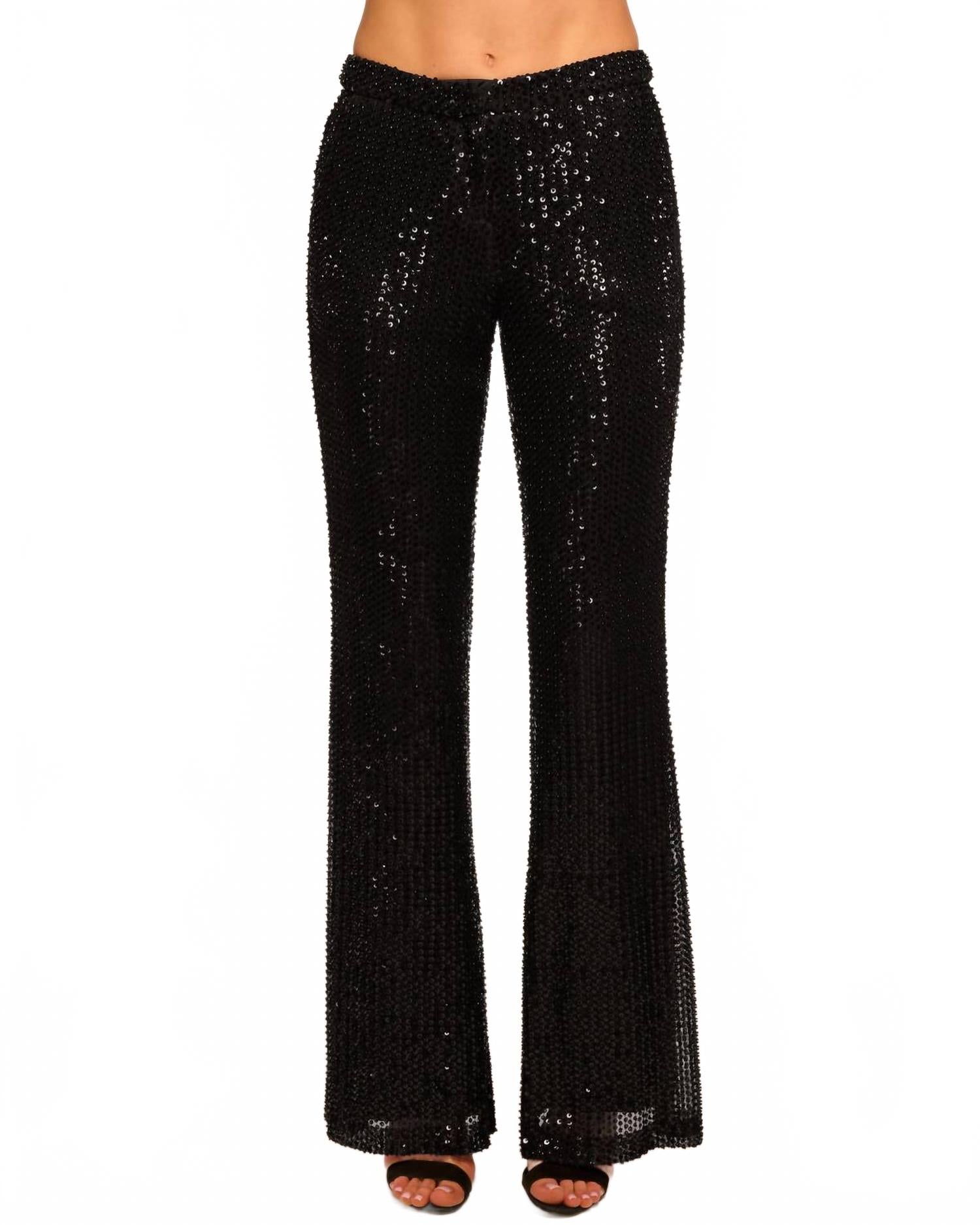 

Ramy Brook Расклешенные брюки Olivian, расшитые бисером и пайетками, черного цвета