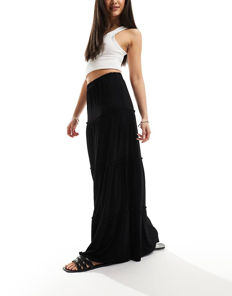 

ASOS DESIGN – Черная многоярусная юбка макси